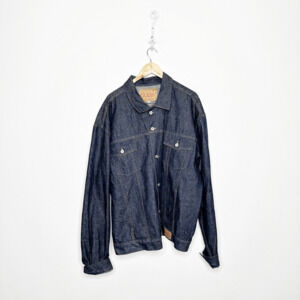 VTG 90s GUESS JEAN Trucker JACKET raw selvedge denim dark wash XXXXL 4XL